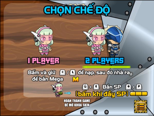 Lựa chọn chế độ chơi 1 hoặc 2 người