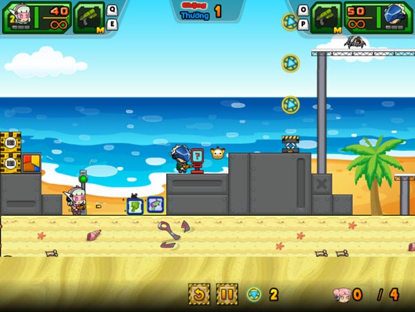 Đừng quên thu thập các vật phẩm như đạn, HP, súng...