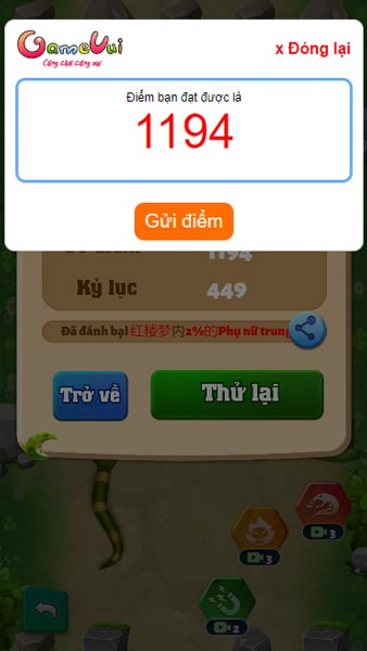 Gửi điểm và so sánh với người chơi GameVui khác