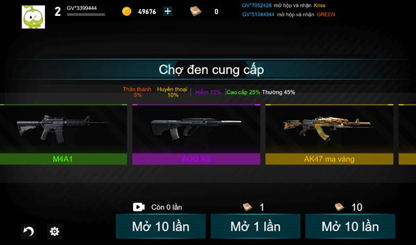 Rất nhiều vũ khí quý hiếm có thể săn lùng trong Shop chợ Đen