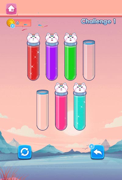 Hoàn thành thử thách khi đổ đúng nước cùng màu vào đầy mỗi bình chứa