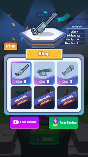 Shop cửa hàng với nhiều loại vũ khí