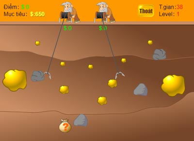 Điều khiển 2 người thợ mỏ cùng khai thác vàng, kim cương