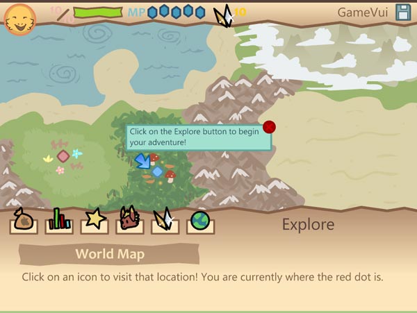 Chọn từng vị trí trên bản đồ để Vulpin bắt đầu phiêu lưu