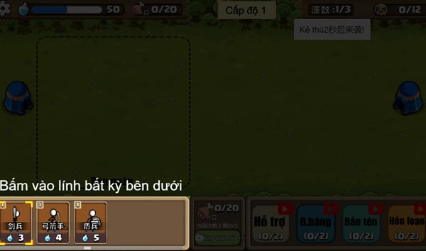 Lính triển khai lên trận địa sẽ hiển thị dưới góc trái màn hình