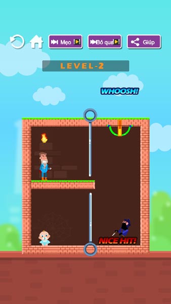 Di chuyển thanh chắn để cung tên bắn vào vị trí của hắn