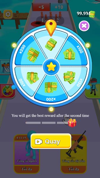 Vòng quay may mắn nhận tiền để nâng cấp
