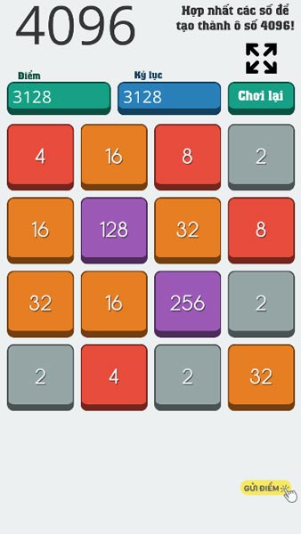 Trò chơi sẽ kết thúc khi không còn ô số nào có thể di chuyển