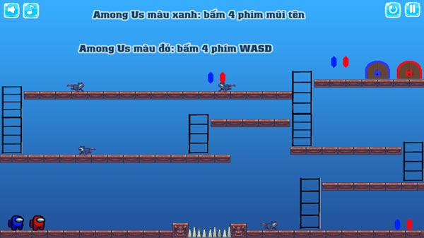 Điều khiển 2 nhân vật Among Us xanh và đỏ