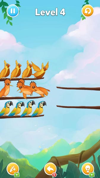 Di chuyển, sắp xếp những chú chim cùng màu vào cùng 1 cành cây