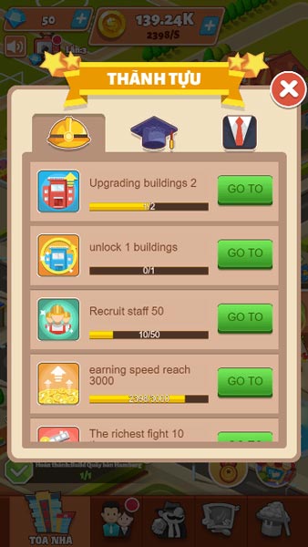 Mở khóa thành tựu, thành tích trong thử thách Ông trùm kinh doanh