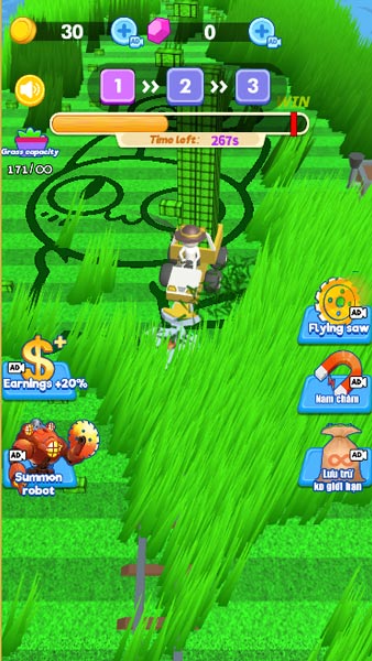 Cố gắng hoàn thành việc cắt cỏ trong khu vườn GameVui nhanh nhất có thể