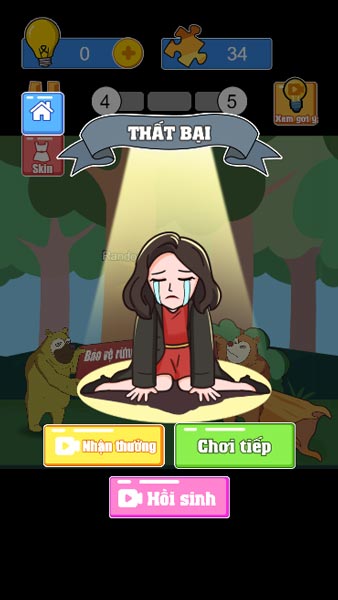 Nếu lựa chọn sai thử thách sẽ phải chơi lại