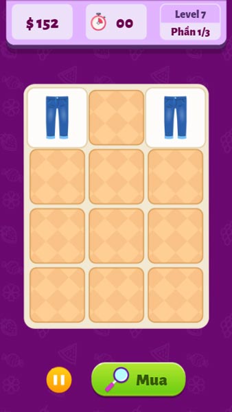 Lật trúng 2 hình giống nhau sẽ ghi điểm