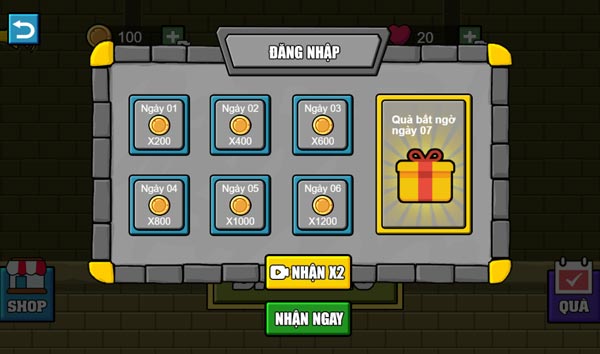Quà đăng nhập nhận rất nhiều xu