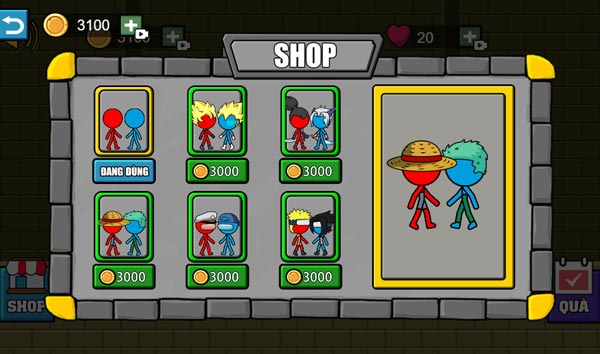 Nhiều Skin nhân vật có trong Shop cửa hàng