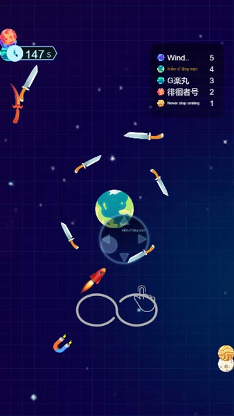 Điều khiển di chuyển hành tinh xoay dao của người chơi