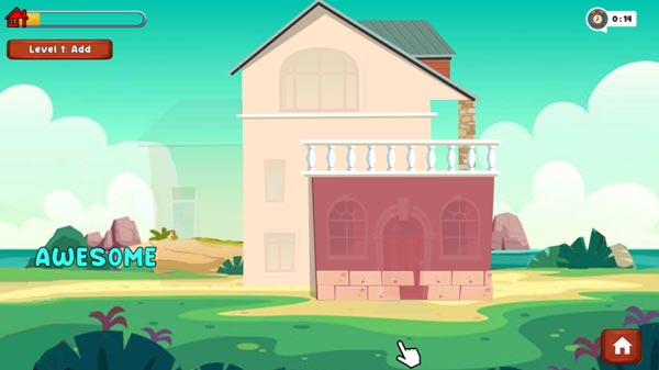 Người chơi hãy chọn đáp án chính xác để bắt đầu xây từng phần của ngôi nhà