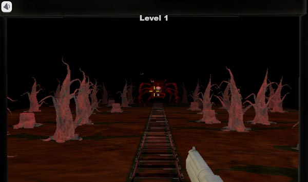 Điều khiển khẩu súng và ngắm bắn vào những cái chân nhện