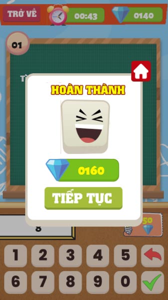 Trả lời chính xác sẽ vượt qua level và nhận thưởng Kim Cương