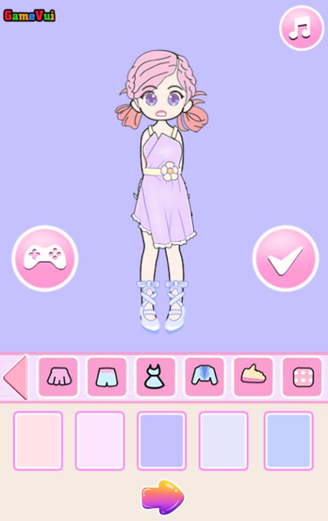 Ngoài quần áo, game còn có thể thiết kế khuân mặt nhé.Game có rất nhiều phụ kiện và váy cho bạn lựa chọn.