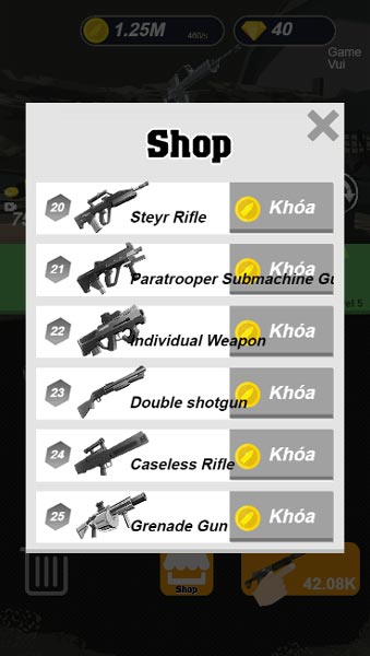 Rất nhiều loại vũ khí, súng có trong Shop cửa hàng