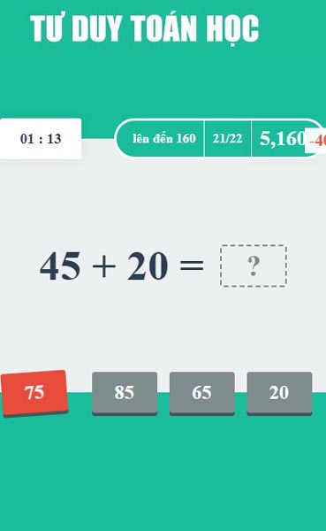 Yêu cầu người chơi rèn luyện khả năng tính nhẩm, tính nhanh