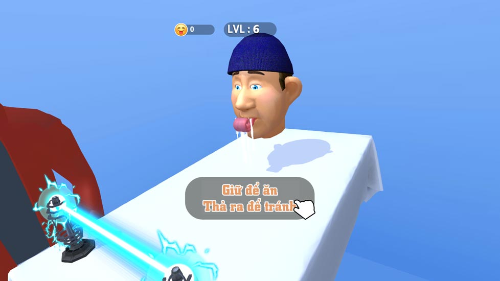 Giữ để thả lưỡi xuống và thả ra để thu lại lưỡi nhé.