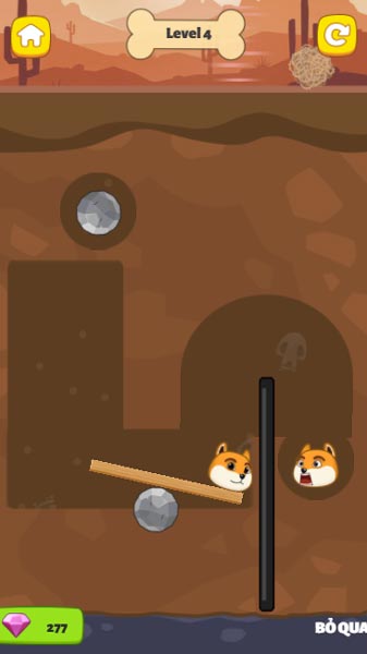 Sử dụng hòn đá, đòn bẩy để đưa 2 chú chó Doge gặp nhau