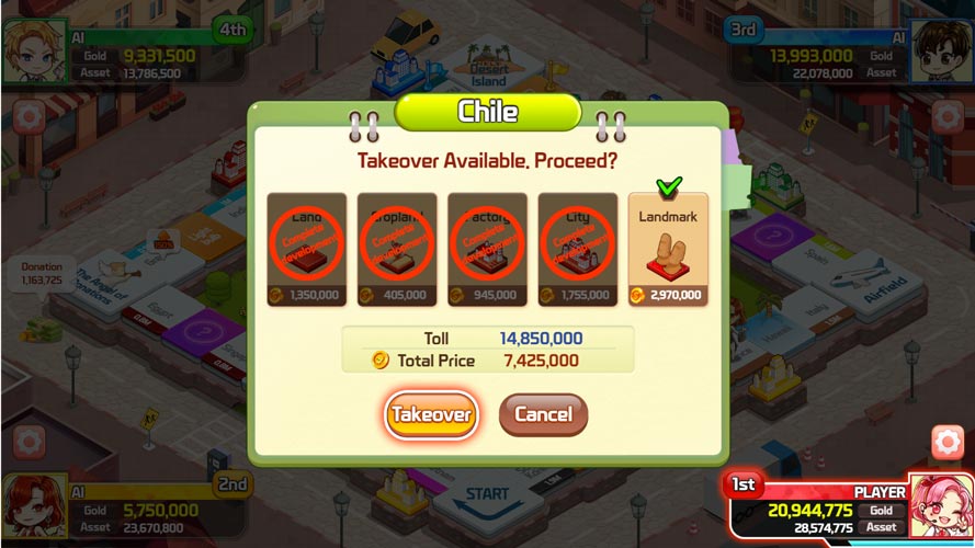 Xây dựng tháp đặc quyền để tránh bị người chơi khác mua lại.