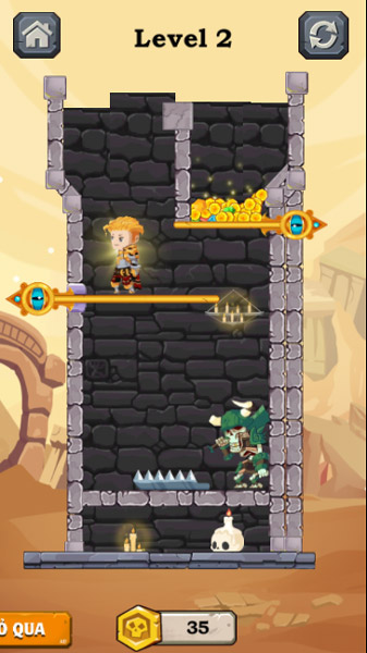 Rút những chiếc ghim để giúp hiệp sĩ lấy được kho báu và cứu được công chúa.