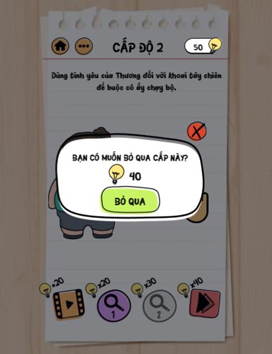 Có thể dùng gợi ý hỗ trợ, bỏ qua cấp độ hoặc xem QC để nhận thêm