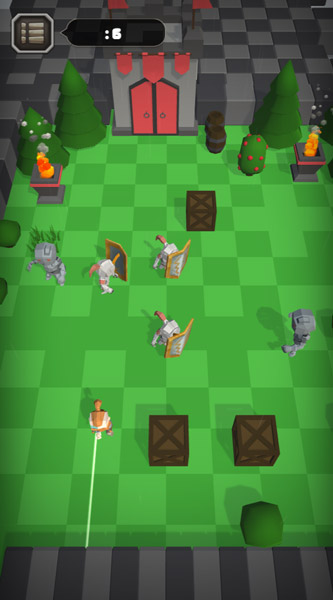 Xoay các binh lính cầm khiên để điều chỉnh đường ném bùa búa.