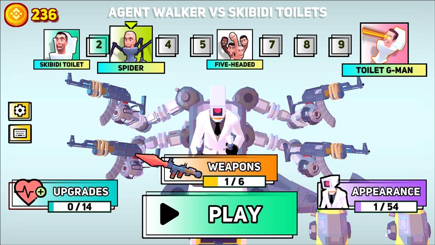 Chơi game Agent Walker vs Skibidi Toilets - GameVui.vn