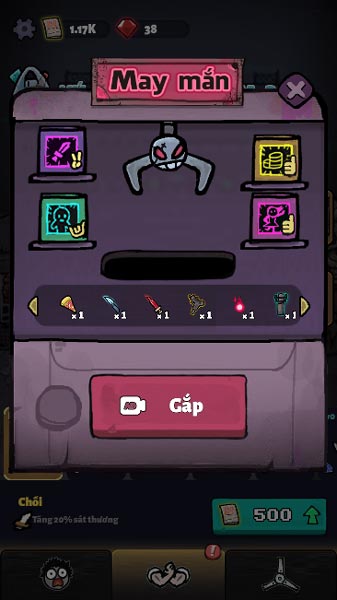 Máy gắp vật phẩm may mắn để nhận thêm phần thưởng như mảnh vũ khí, mảnh Skin nhân vật