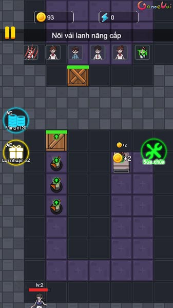Xây các tháp pháo, công trình khác để nhận thêm vàng, tia sét năng lượng