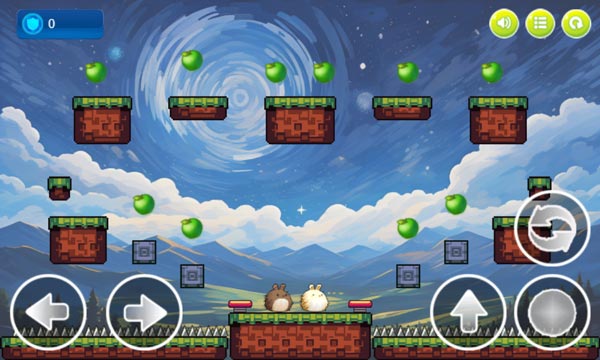 Điều khiển 2 nhân vật Totoro di chuyển và ăn hết những quả táo xanh trên màn hình