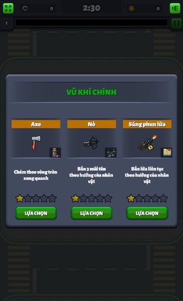 Nhận vũ khí đầu mỗi cuộc chiến đấu