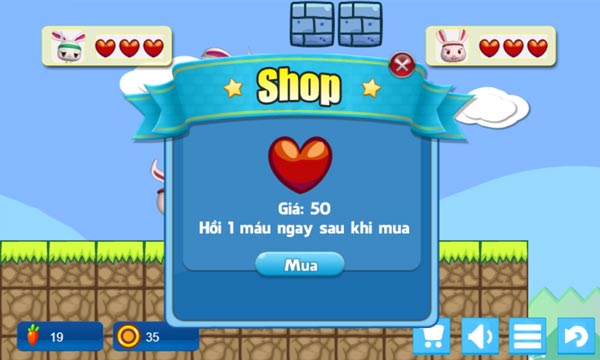 Có thể mua thêm vật phẩm HP trong Shop cửa hàng với giá 50 xu