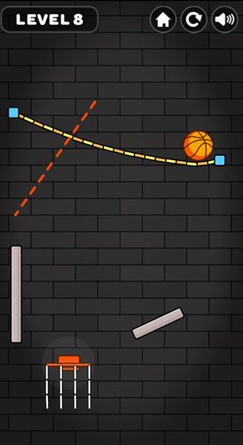 Cắt các sợi dây khéo léo để bóng rơi trúng rổ.