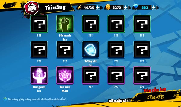 Nâng cấp tài năng để tăng lực chiến