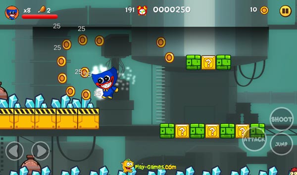 Điều khiển Wuggy nhảy lên và thu thập thật nhiều xu vàng