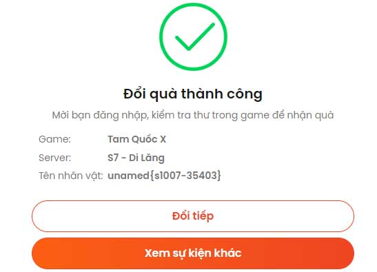 Đổi quà thành công