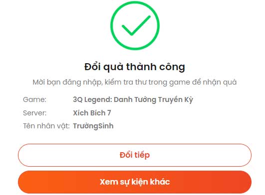 Đổi quà thành công