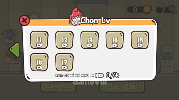 Có tổng cộng 17 level cấp độ để người chơi trải nghiệm