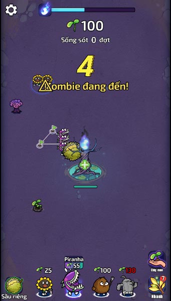 Kéo và đặt các loại cây vào vị trí xung quanh cây thần