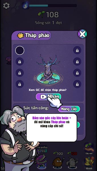 Mở khóa các loại tháp pháo trên cây thần