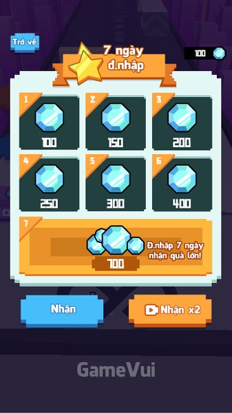 Phần thưởng đăng nhập rất nhiều kim cương