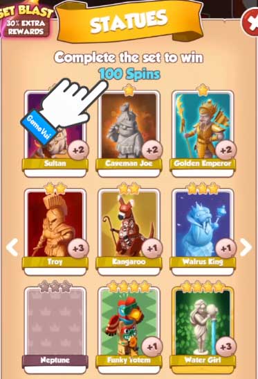 Sưu tập đủ bộ thẻ để nhận 100 Spin Coin Master free