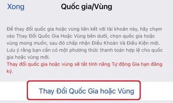 Thay đổi quốc gia hoặc vùng